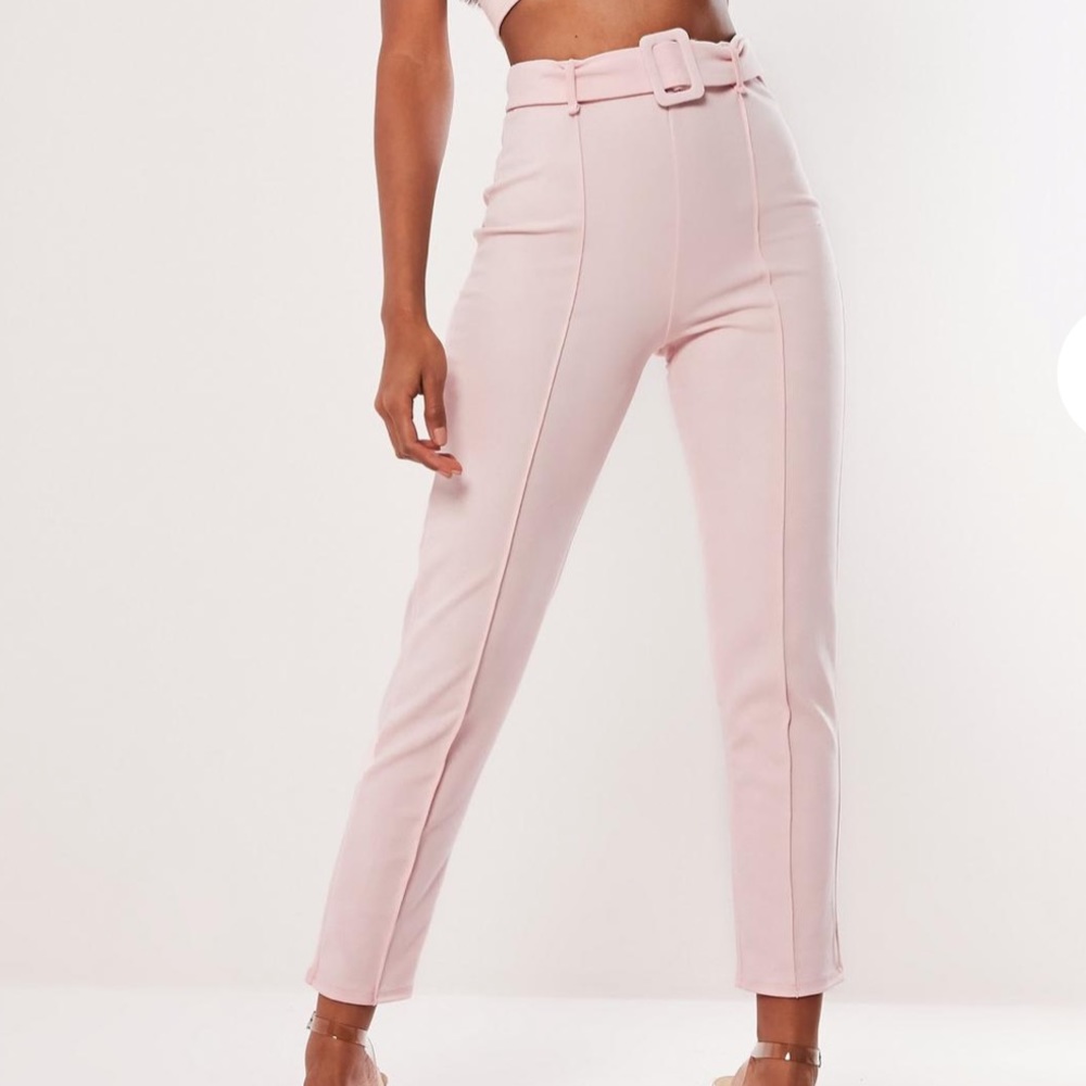 Missguided Pink Co Ord Belted Cigarette Pants
